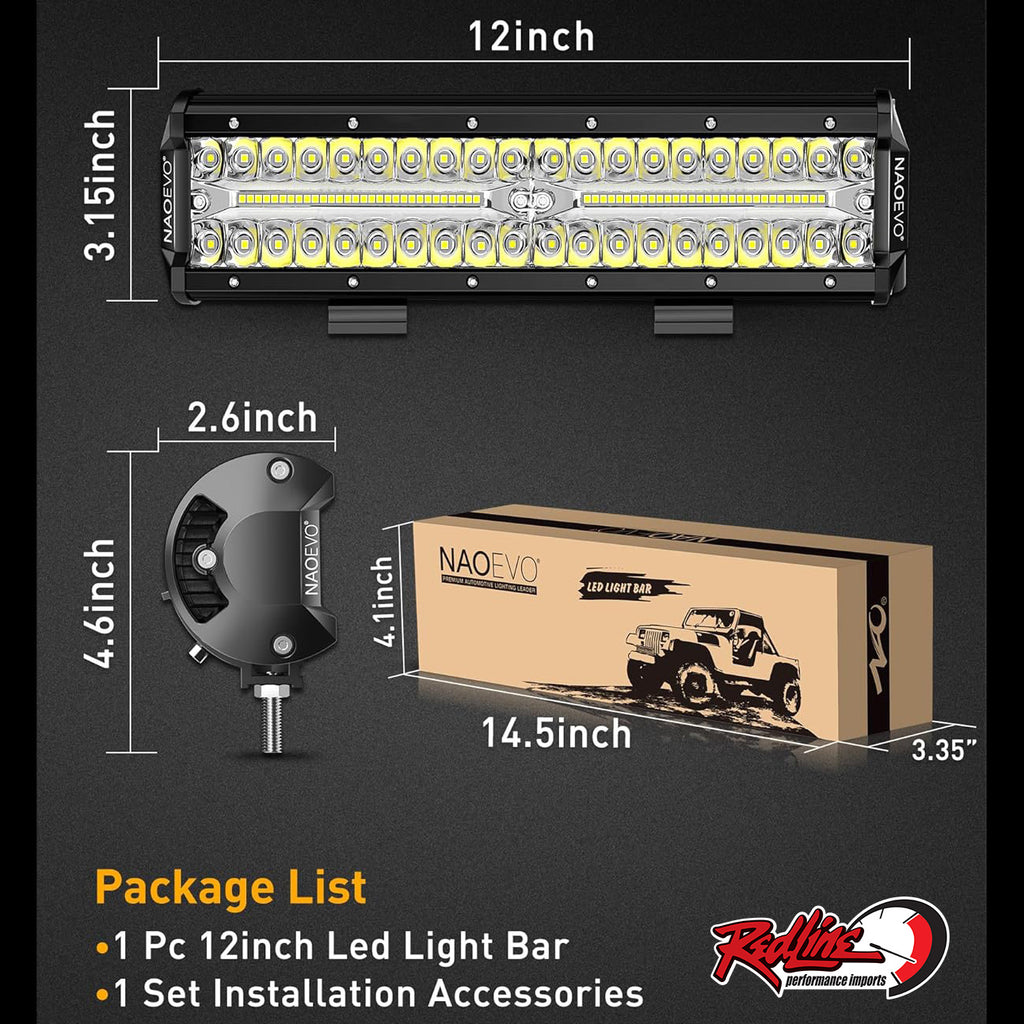 12" LED Triple Row Light Bar - Flood/Spot