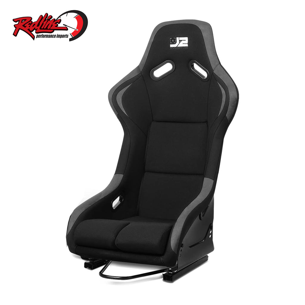 J2 Engineering Fixed Back Racing Seat with Brackets and Slider - Black/Grey