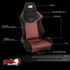 J2 Engineering Reclineable Red/Black Mesh Suede Bucket Seats - PAIR with sliders