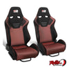 J2 Engineering Reclineable Red/Black Mesh Suede Bucket Seats - PAIR with sliders