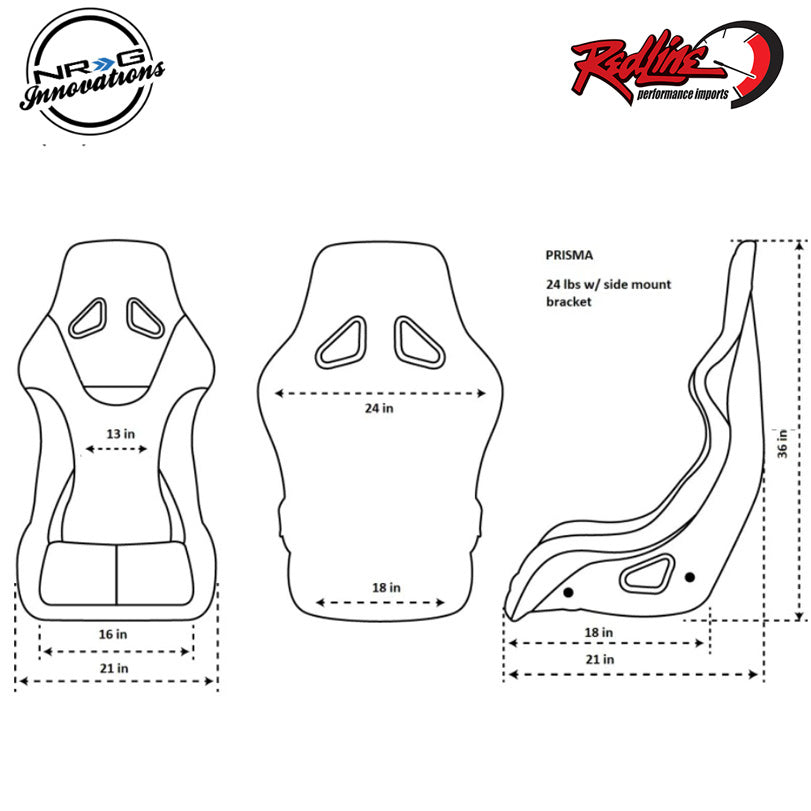 NRG PRISMA Fixed Back Fiberglass  Bucket Seat with bracket