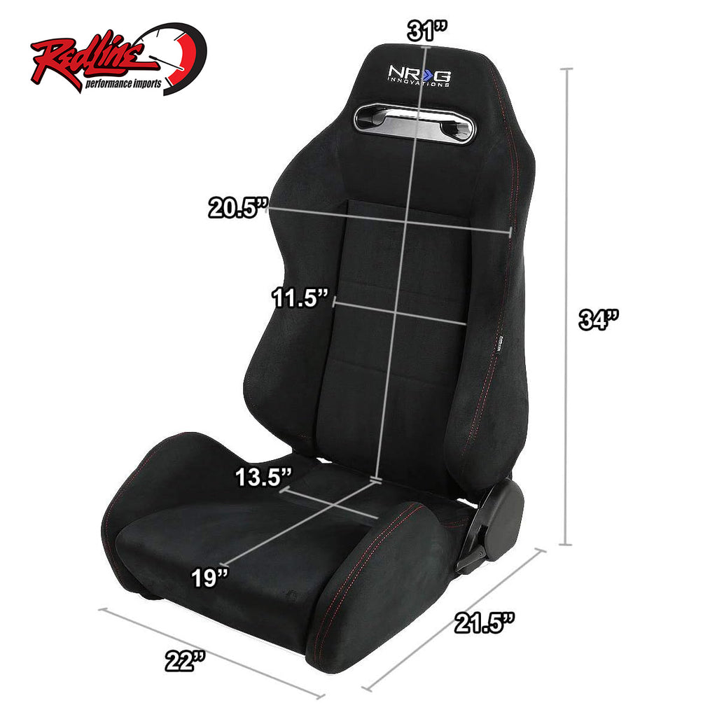 NRG Type R Style Reclineable Bucket Seats - Black Suede PAIR