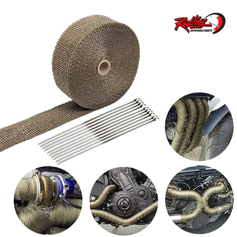 50ft Titanium Lava Exhaust Wrap Roll with SS Ties