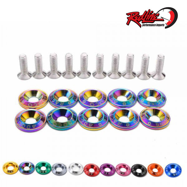 Universal 10PC Beveled Head Anodized Fender Washer Kit with Bolts M6x20mm