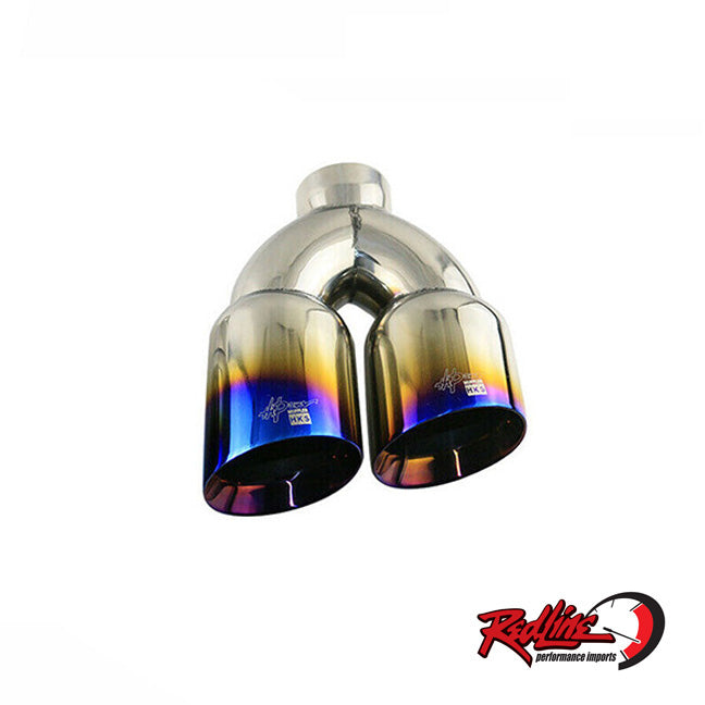 2.5" ID with Dual 3.5" OD Staggered Burnt Muffler Tip with HKS logo