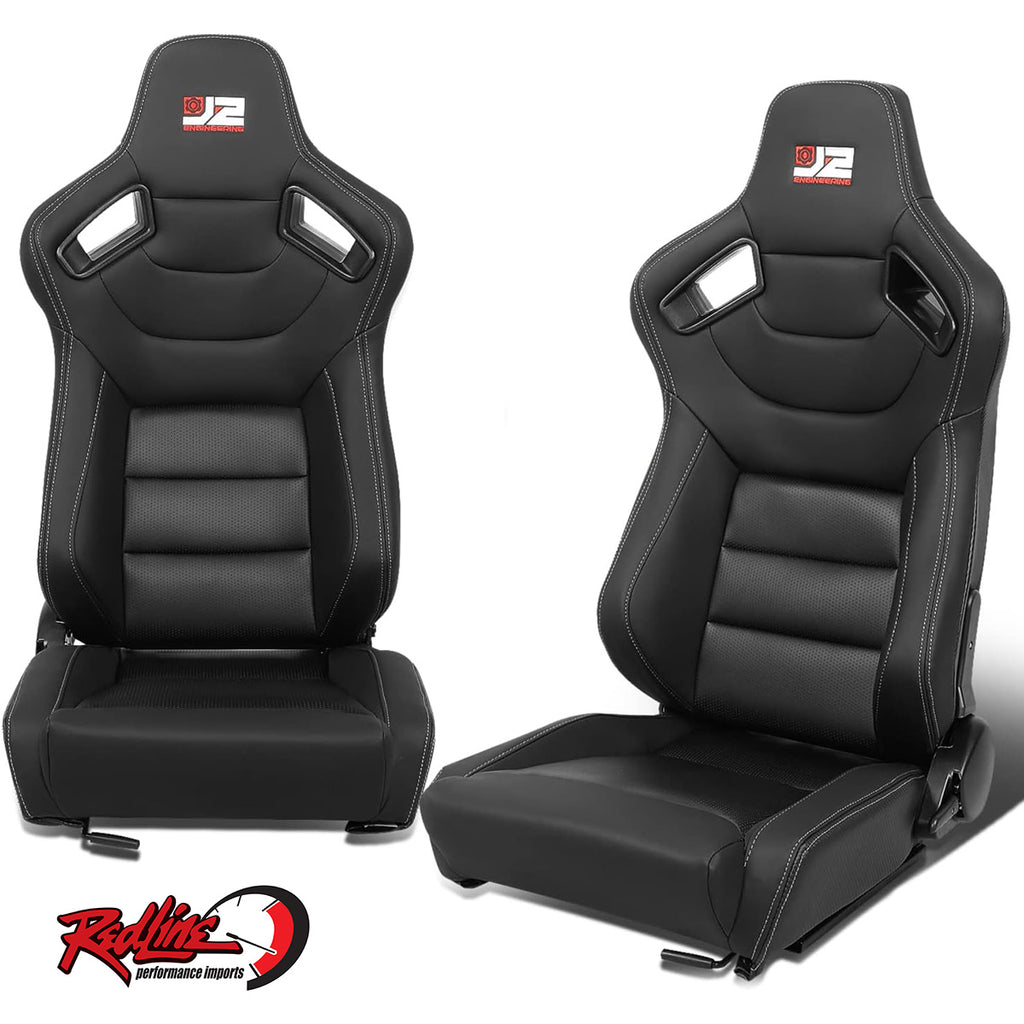 J2 Engineering Reclineable Black Bucket Seats - PAIR with sliders