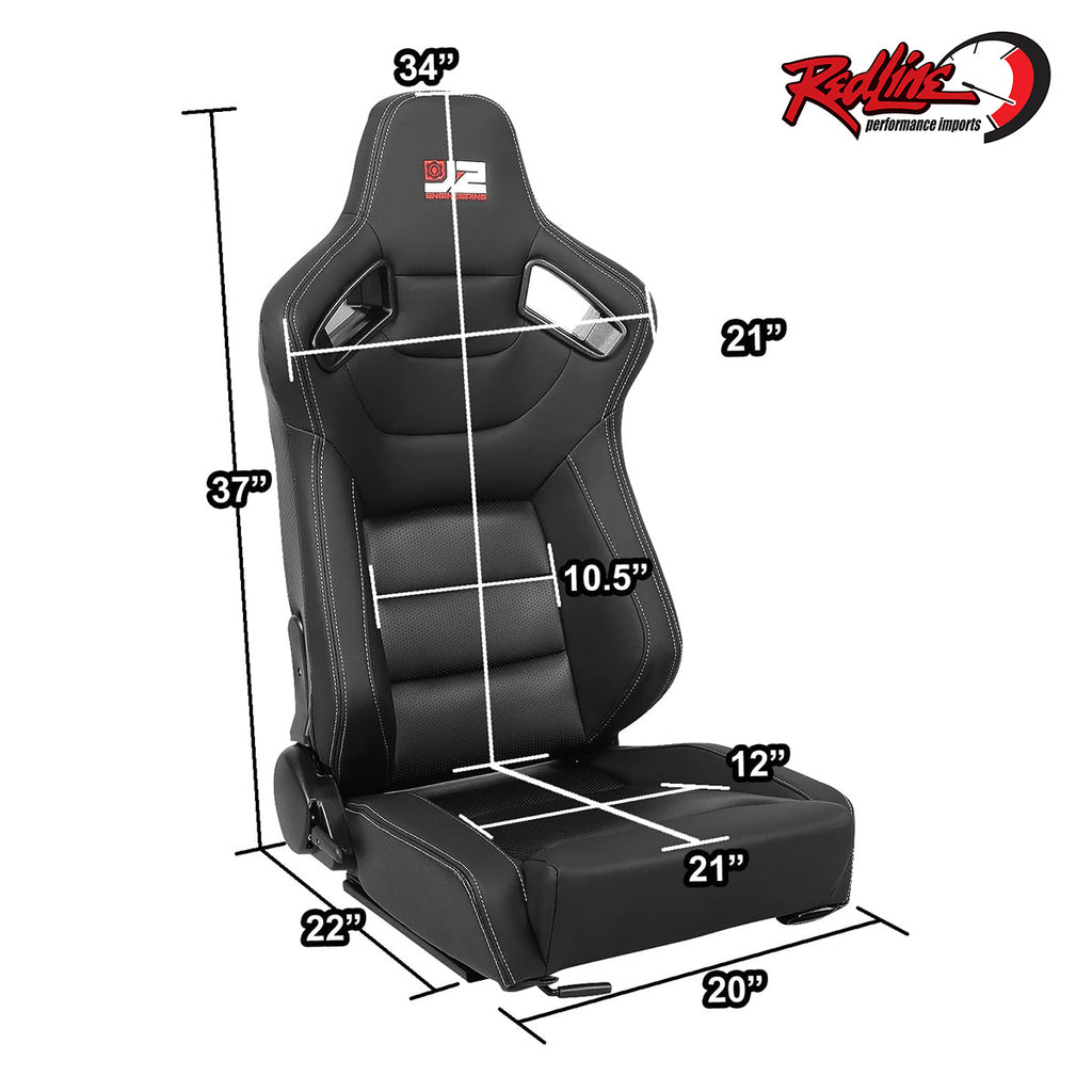 J2 Engineering Reclineable Black Bucket Seats - PAIR with sliders