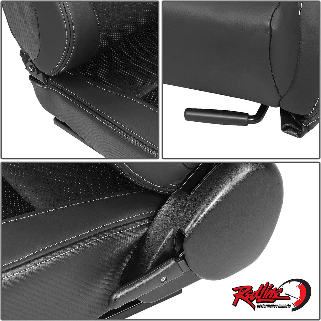 J2 Engineering Reclineable Black Bucket Seats - PAIR with sliders