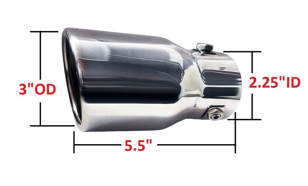 Universal Rolled Tip Stainless Steel Exhaust Tip - 2.25" In, 3" Out