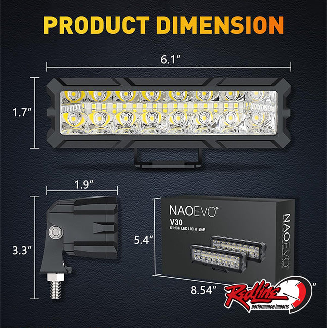 NAOEVO 6 inch Led Light Bar Spot & Flood, 50W - PAIR