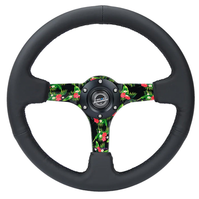 NRG HAWAIIAN 350mm Baseball Stitched Leather Deep Dish Reinforced Steering Wheel