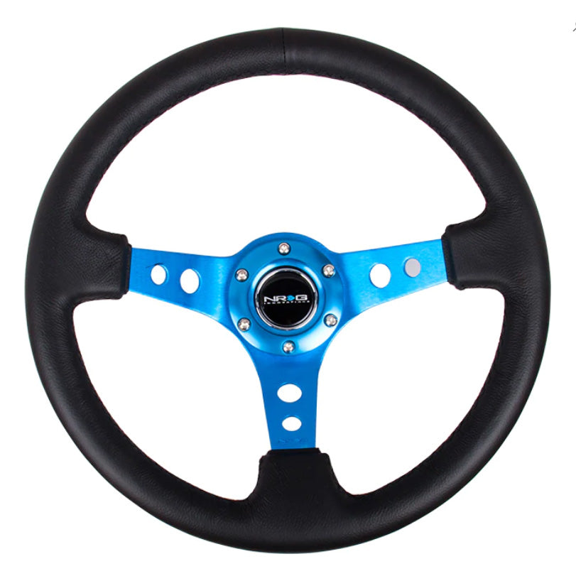 NRG BLUE 350mm Leather Deep Dish Reinforced Steering Wheel