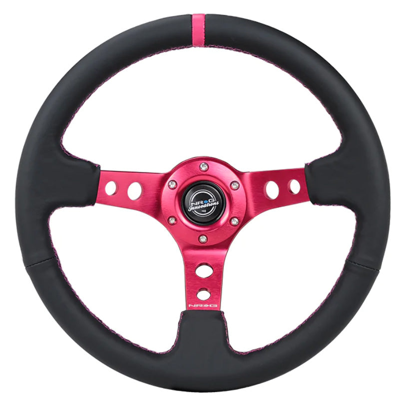 NRG FUSCHIA 350mm Leather Deep Dish Reinforced Steering Wheel