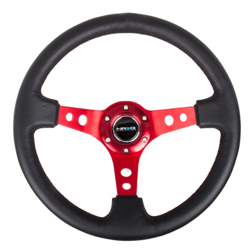 NRG RED 350mm Leather Deep Dish Reinforced Steering Wheel