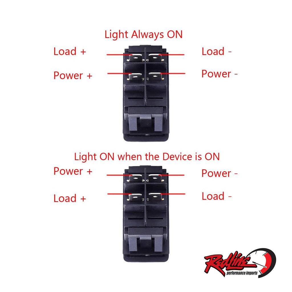 Rectangle LED Rocker Switch 12V, 20A or 24V 10A, 4 Pin