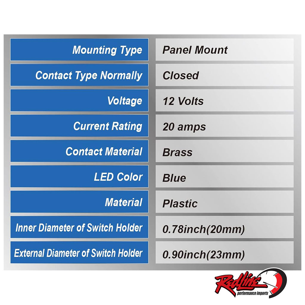 Round LED Toggle Switch 12V, 20A, 3 Pin