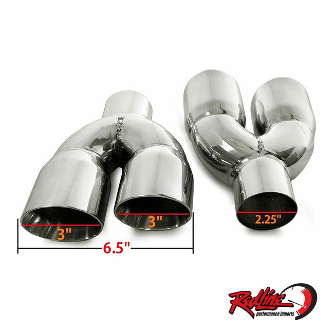 2.25" ID with Dual 3" OD Staggered Polished Stainless Exhaust Tip