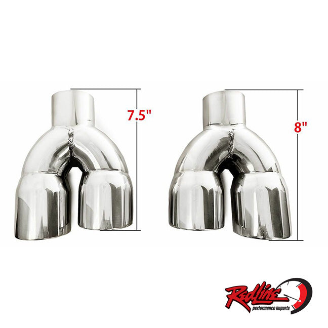 2.25" ID with Dual 3" OD Staggered Polished Stainless Exhaust Tip