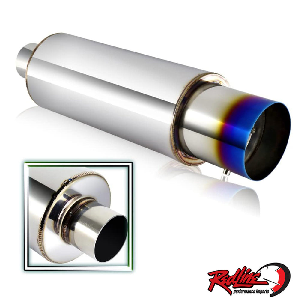 Universal N1 Style Burnt Tip Muffler - 2.5" Inlet / 4"Tip with Removable Silencer