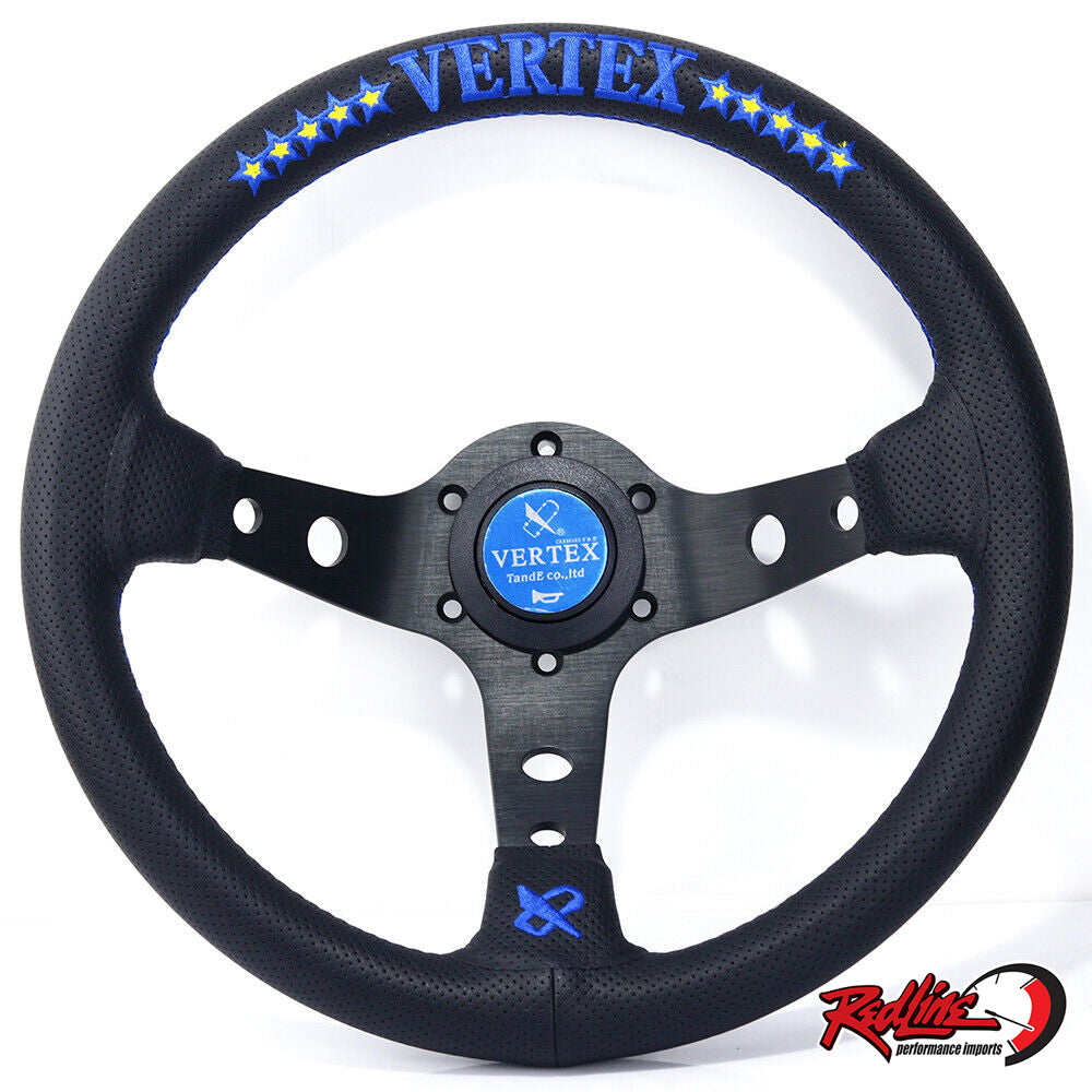 VERTEX 325mm Leather Deep Dish Steering Wheel - Blue