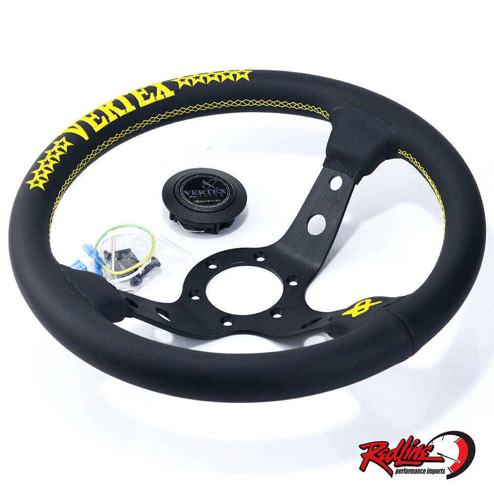 VERTEX 325mm Leather Deep Dish Steering Wheel - Yellow