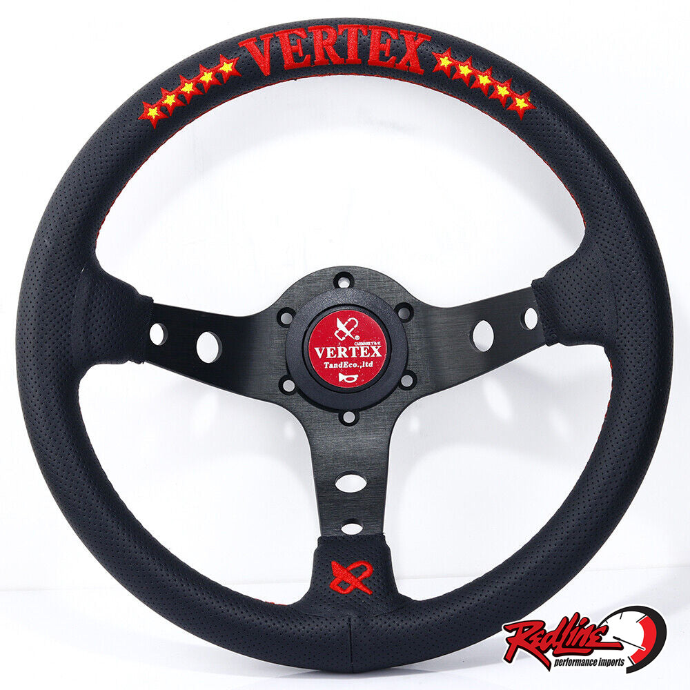 VERTEX 325mm Leather Deep Dish Steering Wheel - Red