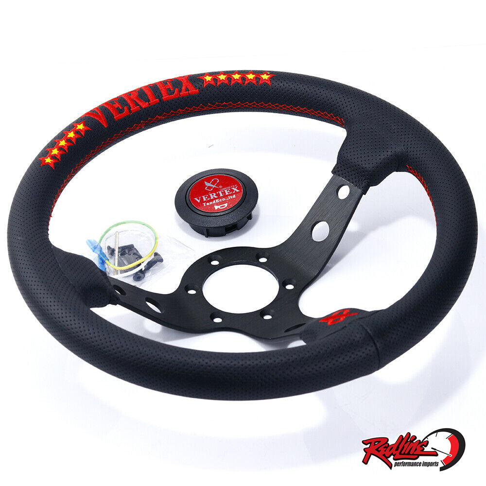 VERTEX 325mm Leather Deep Dish Steering Wheel - Red