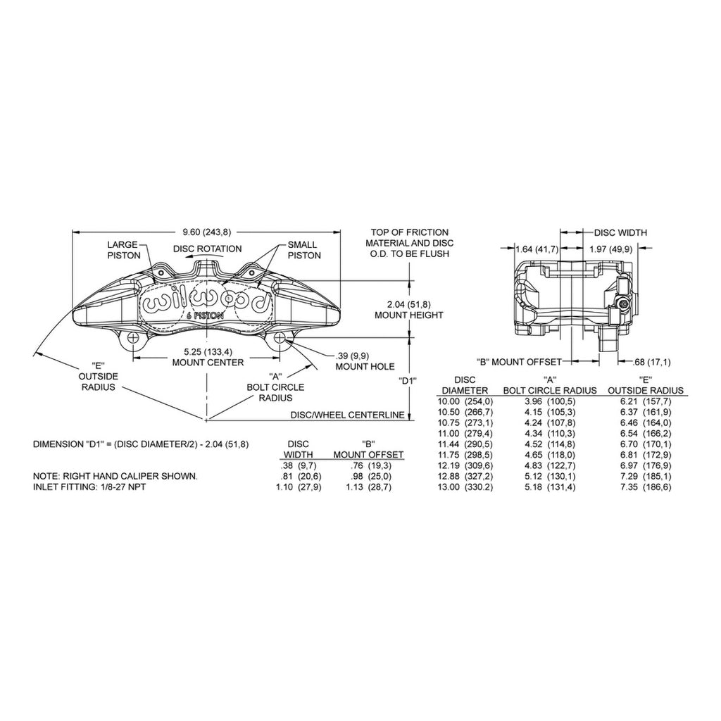 WILWOOD 6 Piston Forged Dynapro 6A Lug Mount Caliper 120-13437 Black PAIR