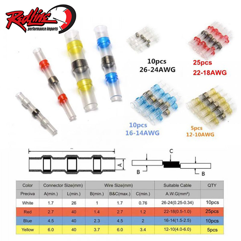 50Pcs Heat Shrink Wire Connectors with Solder - 26-10 AWG